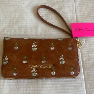 Betsey Johnson Brown Wristlet with Floral Design